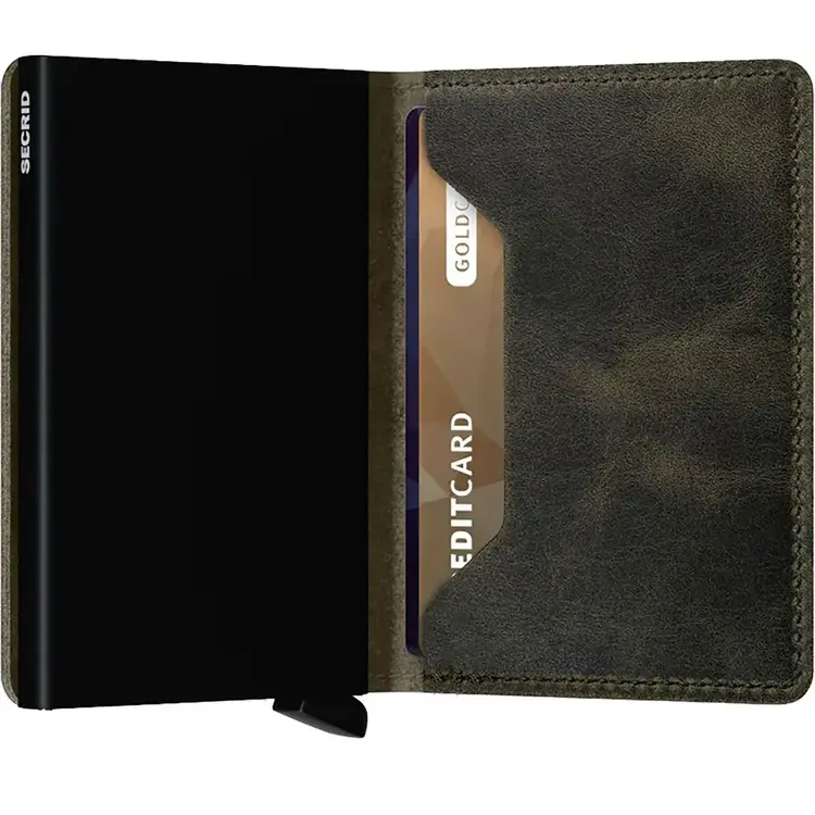 Portefeuille mince Vintage Olive/Noir