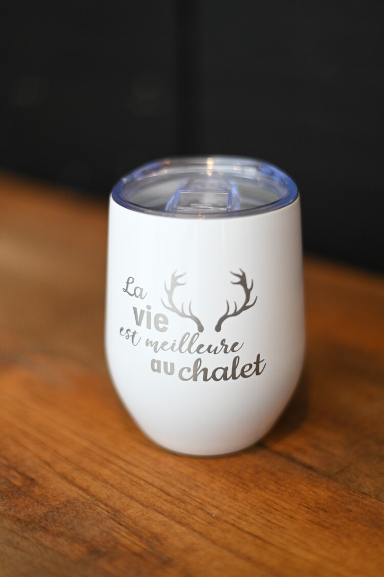 Verre à vin isotherme blanc- La vie au chalet