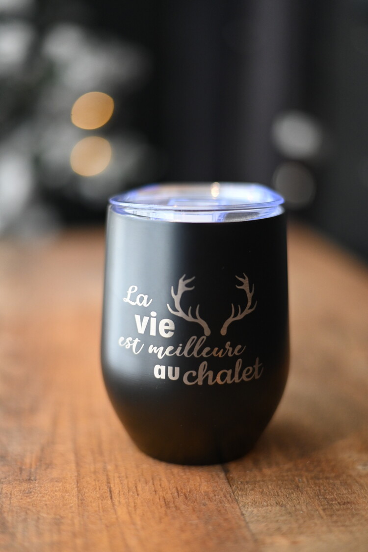 Verre à vin isotherme noir- La vie au chalet