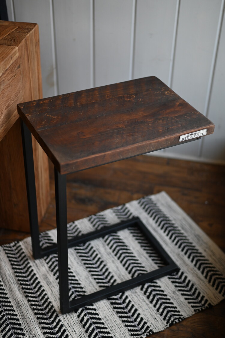 Table de bout en métal et bois (pin) - Couleur Provincial