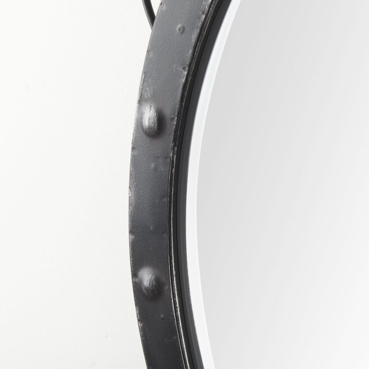 Miroir rond en métal avec corde