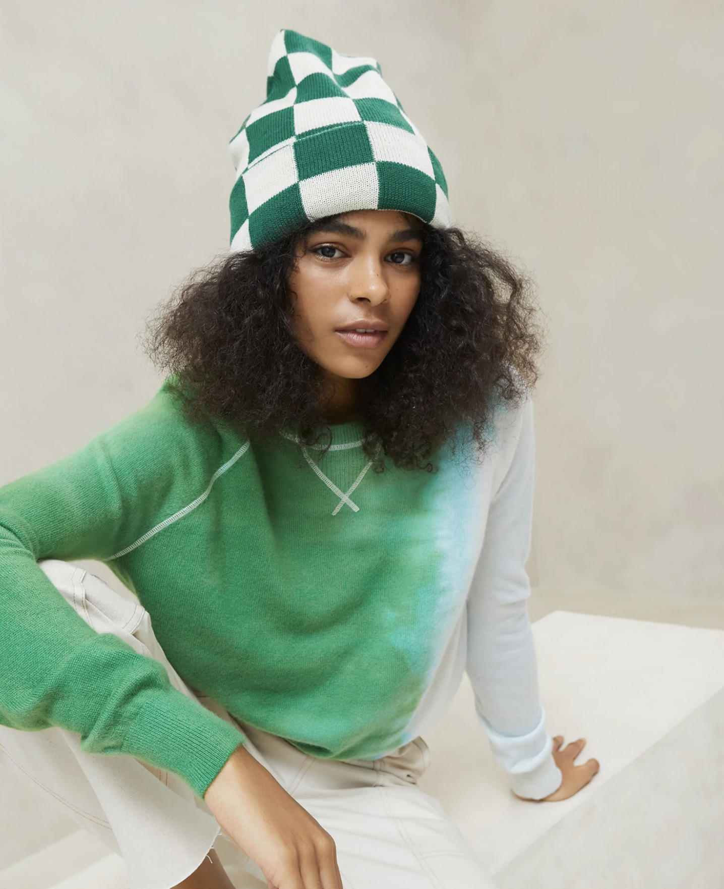 Loeffler Randall Checker Knit Beanie