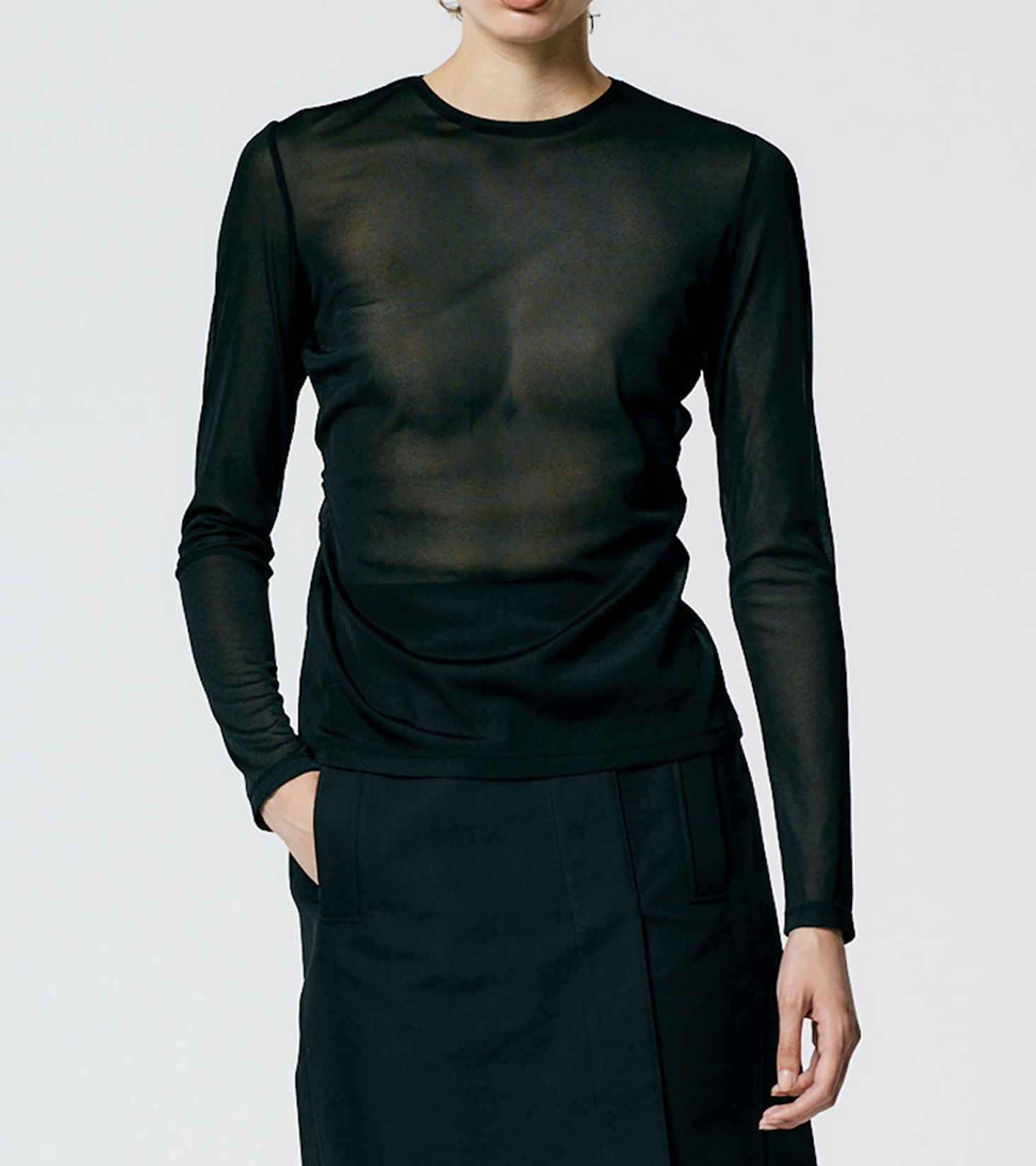 TIBI SHEER GAUZE L/S TOP CLAIRVAUX