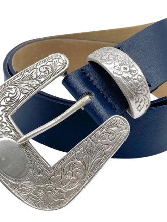 STREETS AHEAD INC BLUE SILVER WESTERN BUCKLE BELT MEDIUM/28 STREETS AHEAD INC BLUE SILVER WESTERN BUCKLE BELT MEDIUM/28