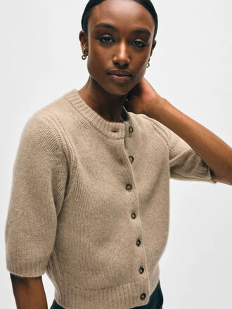 WHITE + WARREN CASHMERE ELBOW SLEEVE CARDIGAN WHITE + WARREN CASHMERE ELBOW SLEEVE CARDIGAN