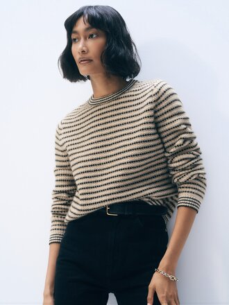 WHITE + WARREN CASHMERE TEXTURED STRIPE CREW WHITE + WARREN CASHMERE TEXTURED STRIPE CREW