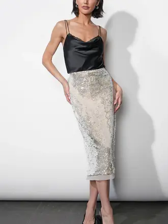 GREYLIN GIANNA MIDI VELVET SEQUIN SKIRT