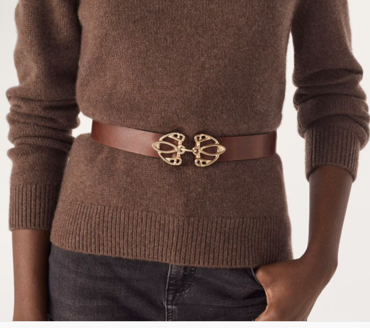 NWT BA&SH Belissi Brown Leather Belt with Gold Buckle 75. 25 inches 2H25BRAZ_COGNAC_1.jpg main image 4