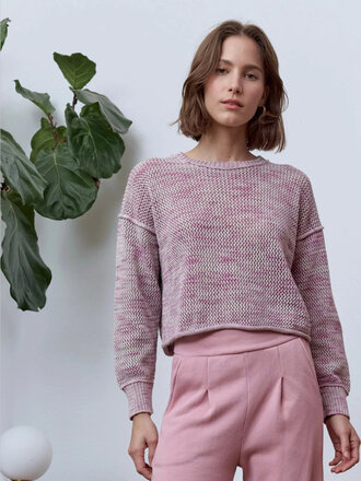 NSF LIVIA PAINTED COTTON CROCHET CREW