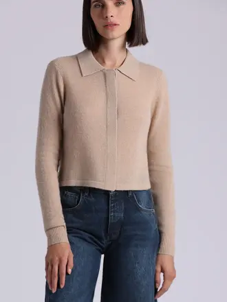 minnie rose Sheer Luxury Cashmere Collared Cropped Cardigan