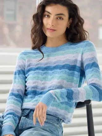 AUTUMN CASHMERE TONAL WAVY POINTELLE STRIPE CREW