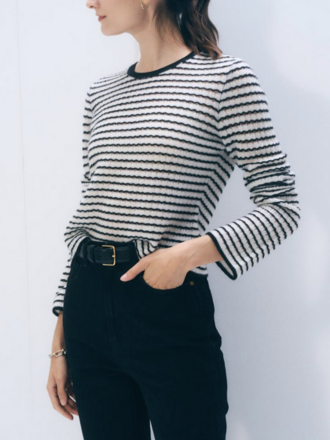 WHITE + WARREN CASHMERE STRIPED LONG SLEEVE TOP