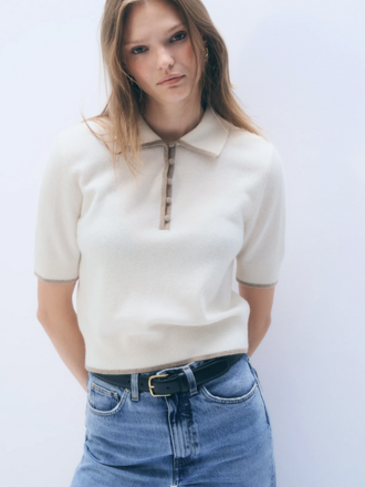 WHITE + WARREN CASHMERE BUTTON POLO