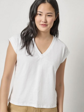 LILLA P CUFFED SLEEVE V NECK