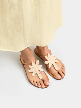 MANEBI tan with natural palm thongs