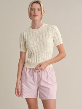 525 AMERICA ARDEN POINTELLE PUFF SLEEVE PULLOVER