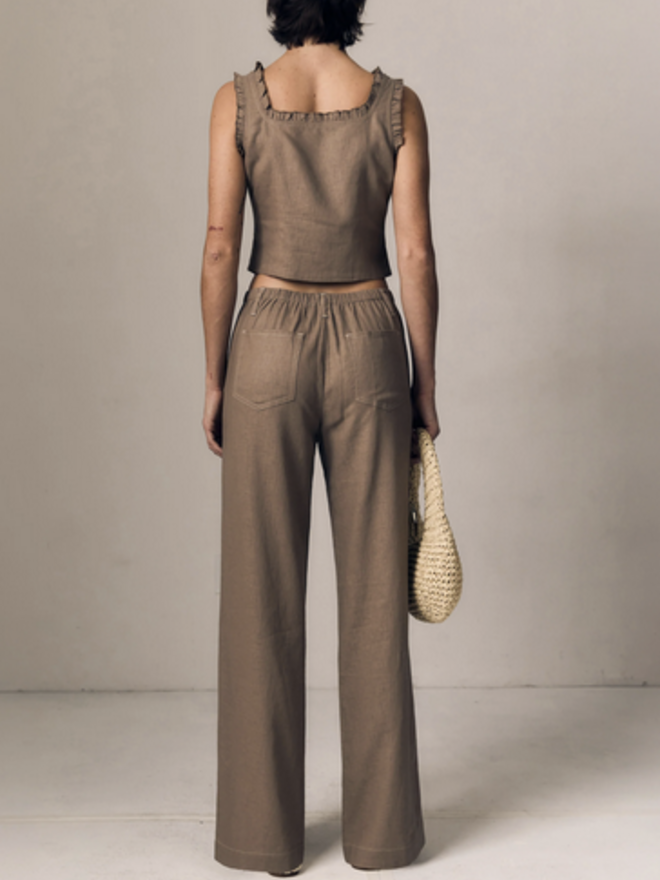 ナゴンスタンス Cotton/Linenカツラギ Modest デニム 38 SIMONE LINEN DRAWSTRING PANT- HIGH RISE - The Fred Shop