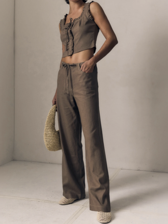 LE JEAN SIMONE LINEN DRAWSTRING PANT- HIGH RISE
