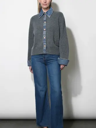 GREYLIN Romi Mixed Media Button Down Sweater