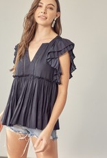 Lace Trim Pleated Top
