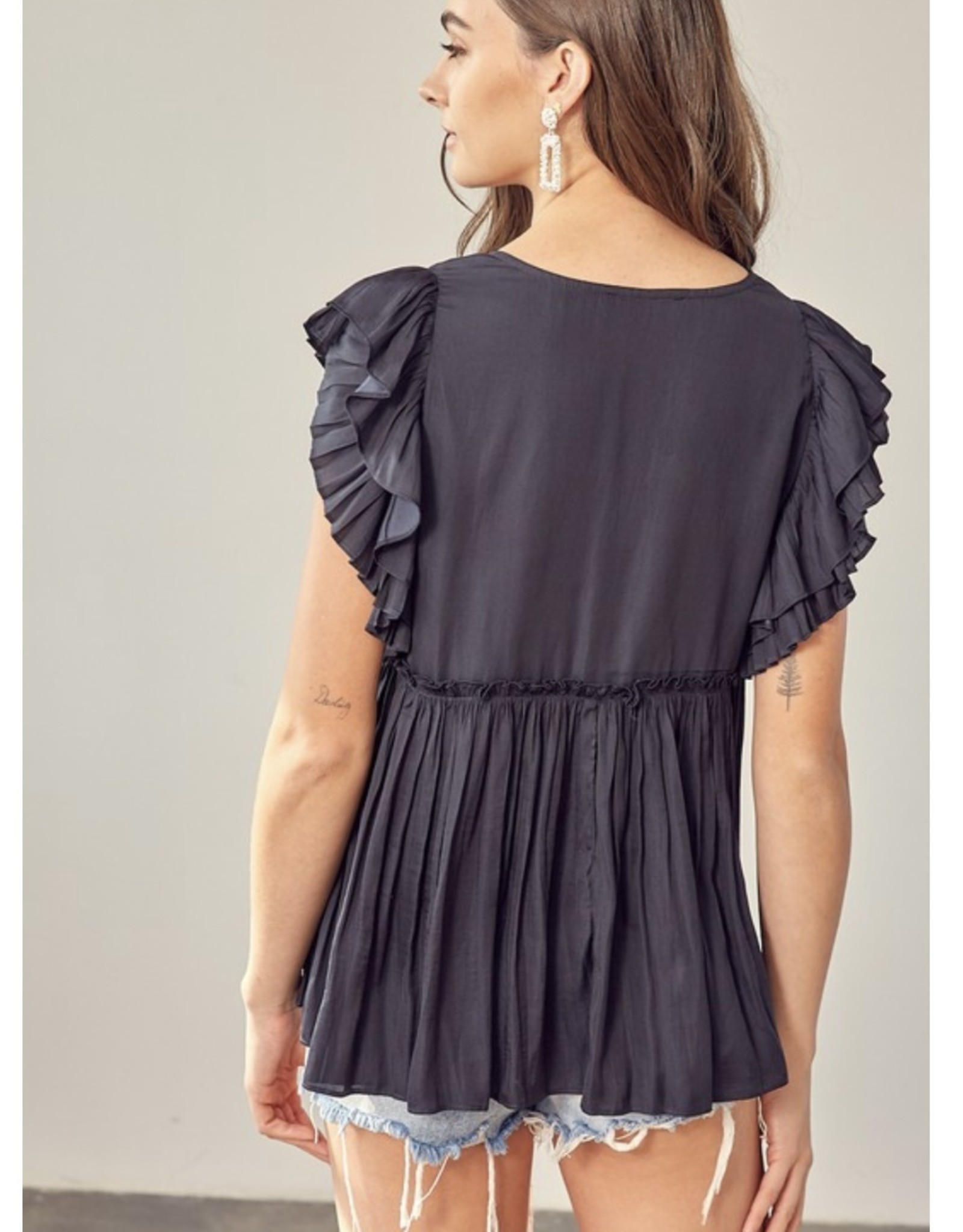 Lace Trim Pleated Top