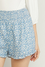 Floral Ruched Gauze Shorts