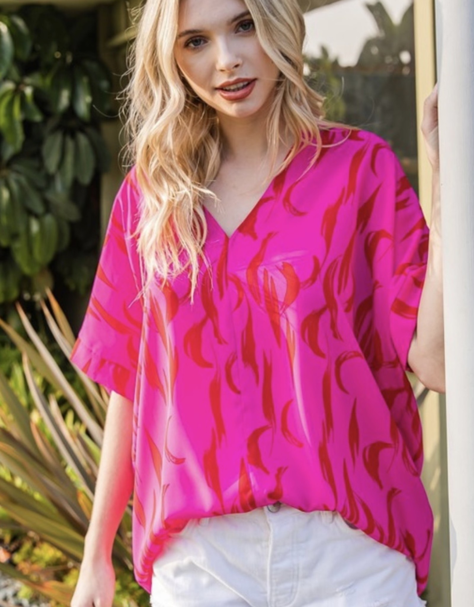 2 Tone Tunic- Hot Pink/Red
