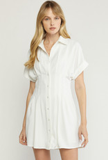 Collared Dress w/ Pleated Waist- Off White