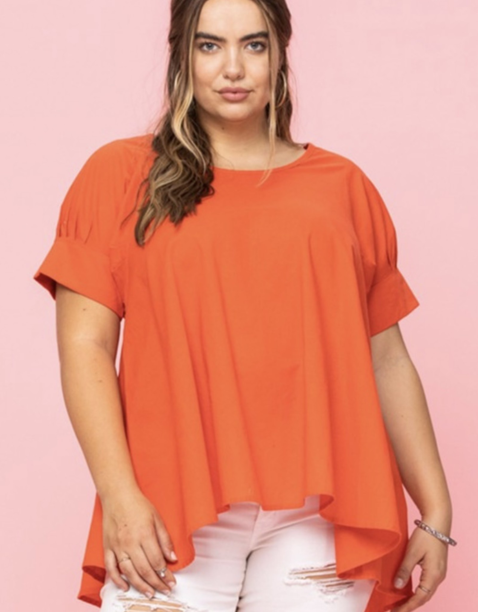 Puff Sleeve Linen Blouse- Red/Orange