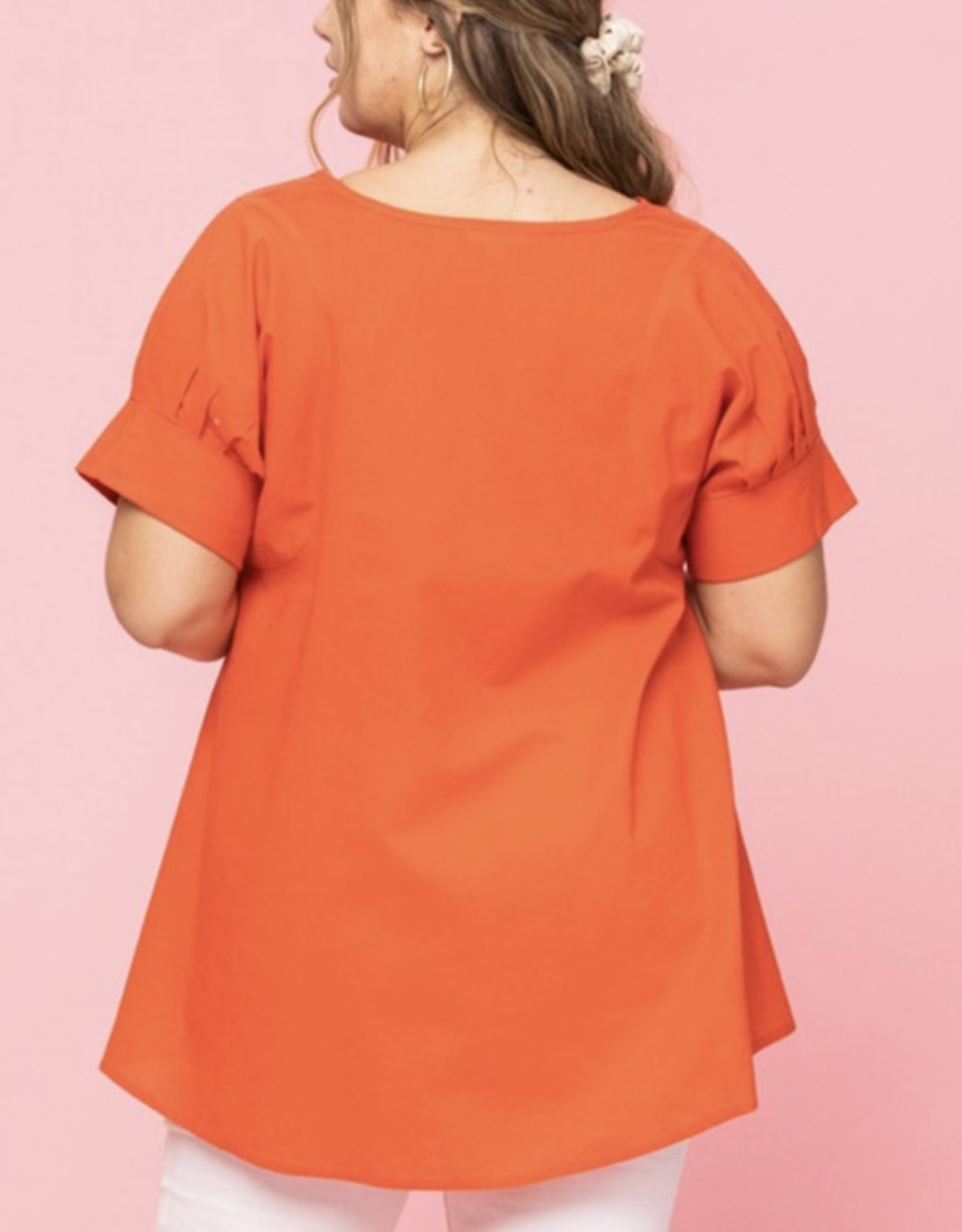 Puff Sleeve Linen Blouse- Red/Orange