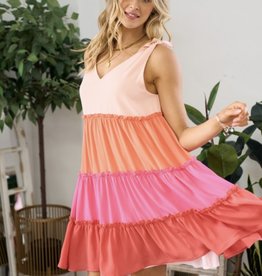 Hailey & Co. Color Block Ruffle Dress- Coral