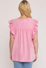 Washed Pink Ruffle Top