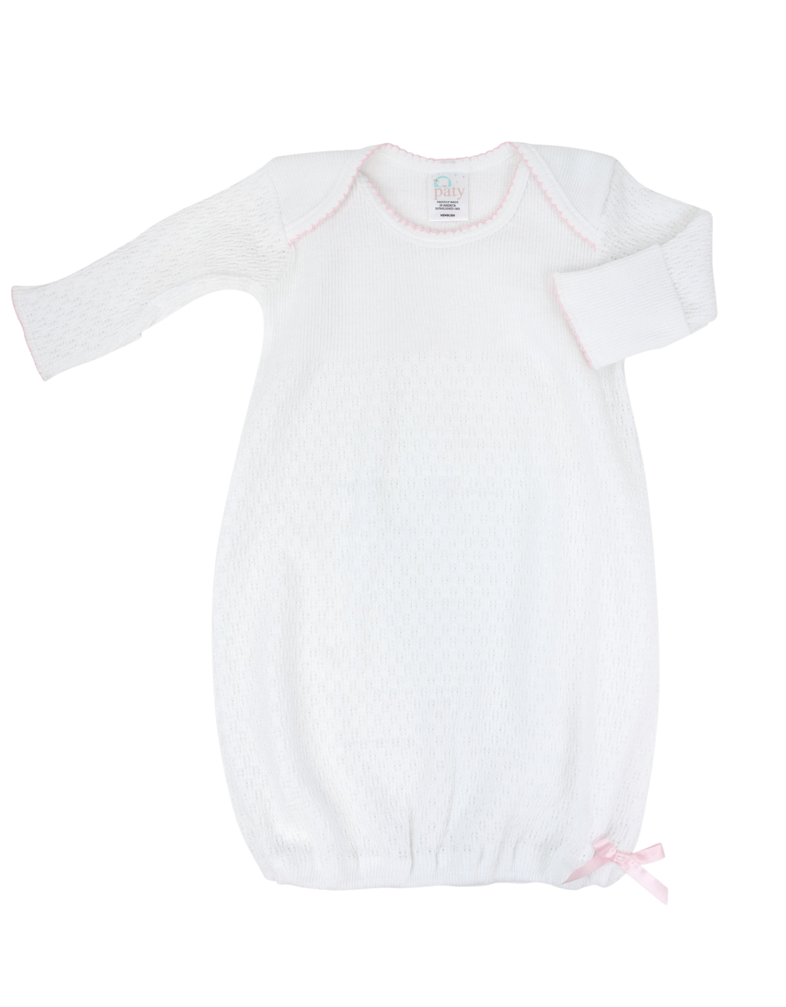 Paty, Inc. L/S Lap Shoulder Gown White/Pink- Preemie