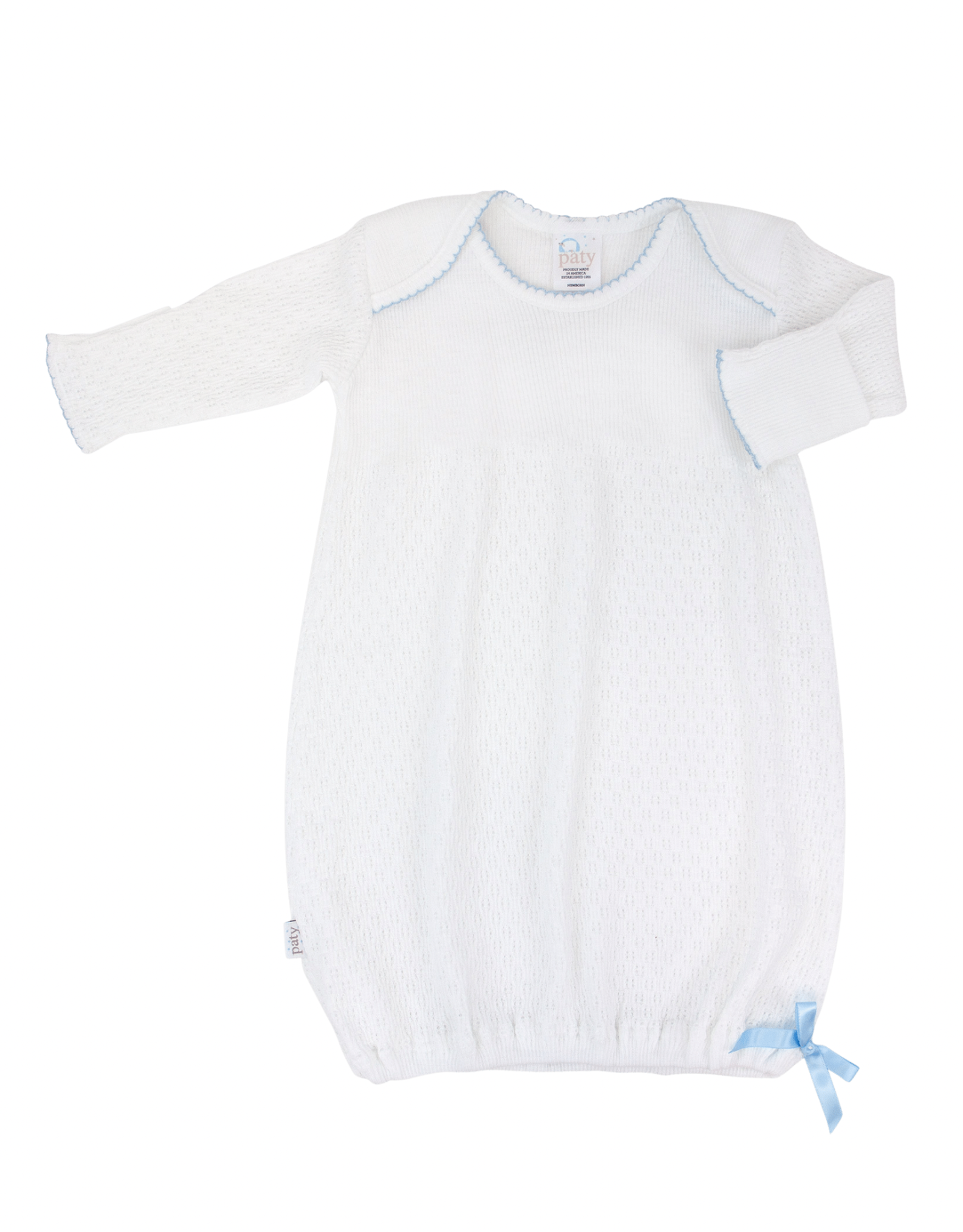 Paty, Inc. L/S Lap Shoulder Gown White/Blue- Preemie