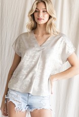 Silver Metallic Short Sleeve Top