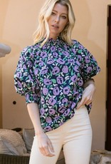 Floral Bubble Sleeves Blouse