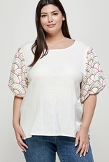 White Embroidered Sleeve Top