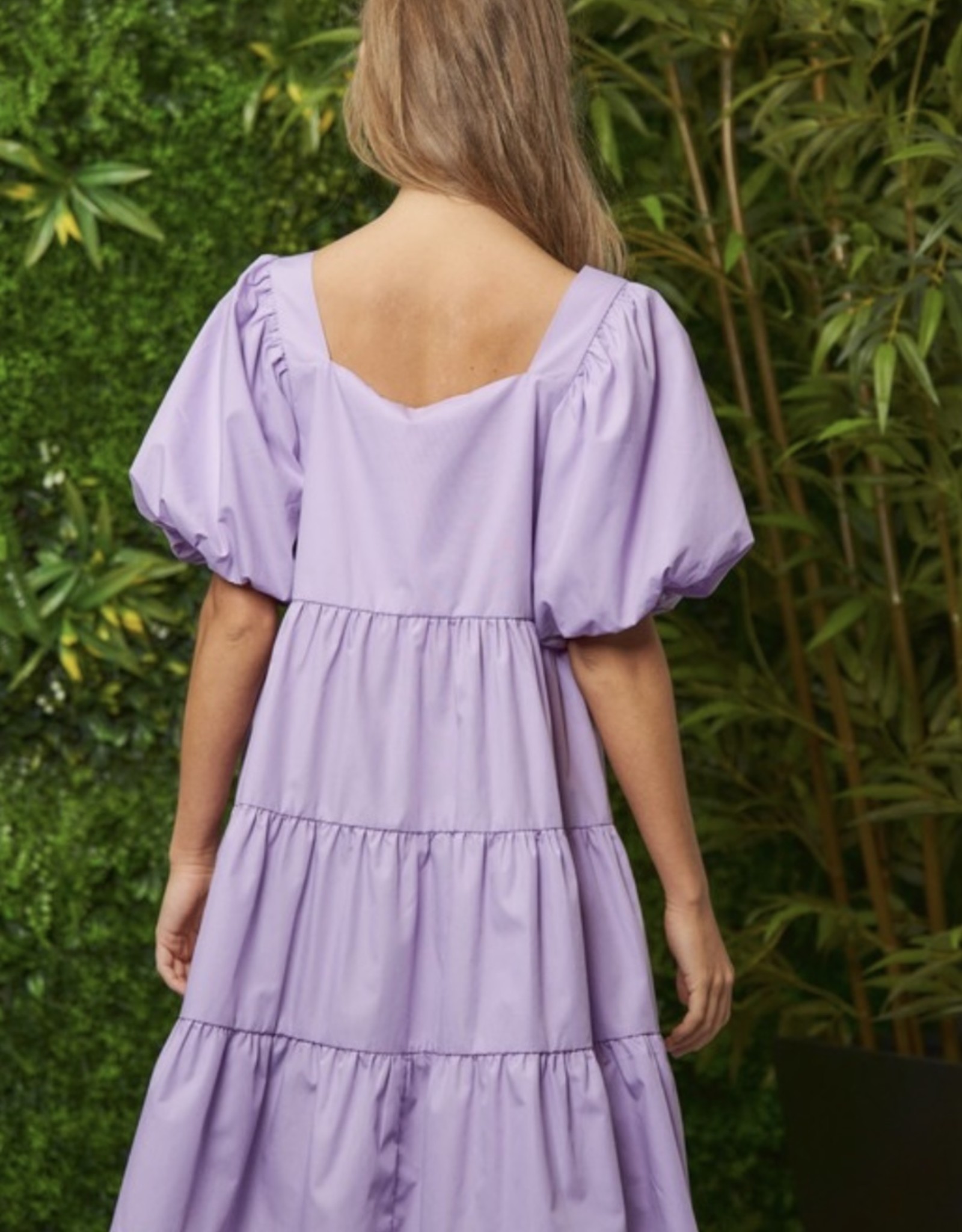 Lavender Square Neck Tiered Dress