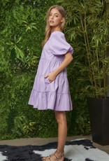 Lavender Square Neck Tiered Dress