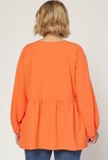 3/4 Sleeve Solid Blouse