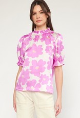 Cream/Pink Floral Mock Neck Blouse