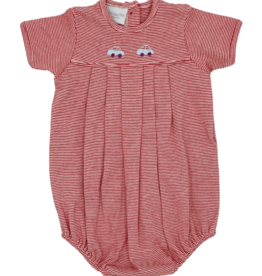 Squiggles Bitty Cars Red Stripe Pleated Romper