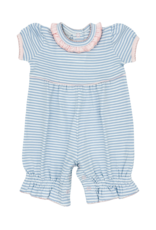 Squiggles Coverall w/ Ruffle Neck- Lt. Blue Stripe/ Pink Trim