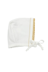 White Bonnet w/ Latte Crochet Trim- NB