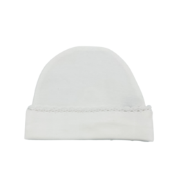 Squiggles White Beanie Cap w/ White Crochet - NB