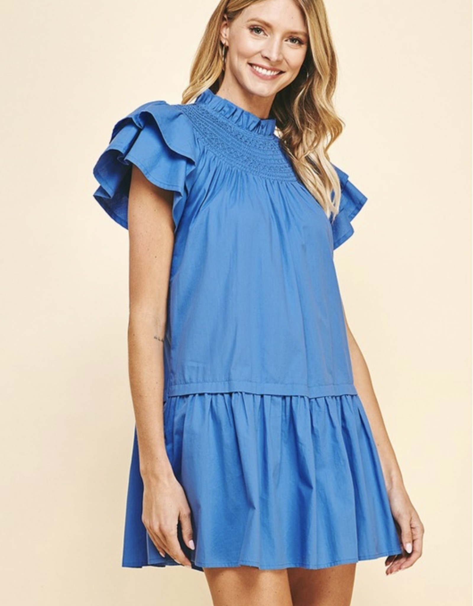 Blue Smocked Mini Dress