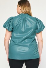 Teal Faux Leather Top