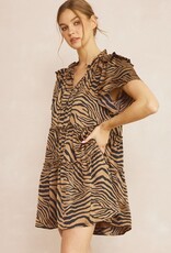 Mocha Zebra Ruffle Mini Dress