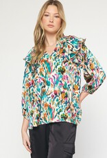 Ruffle Shoulder Abstract Top