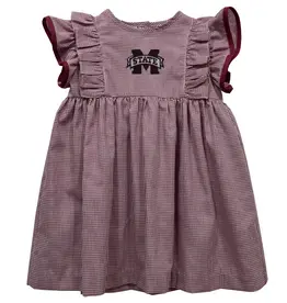Mississippi State Embroidered Gingham Ruffle Dress